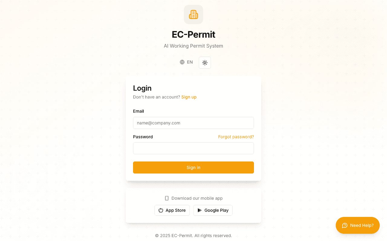 EC-Permit login page with email and password fields